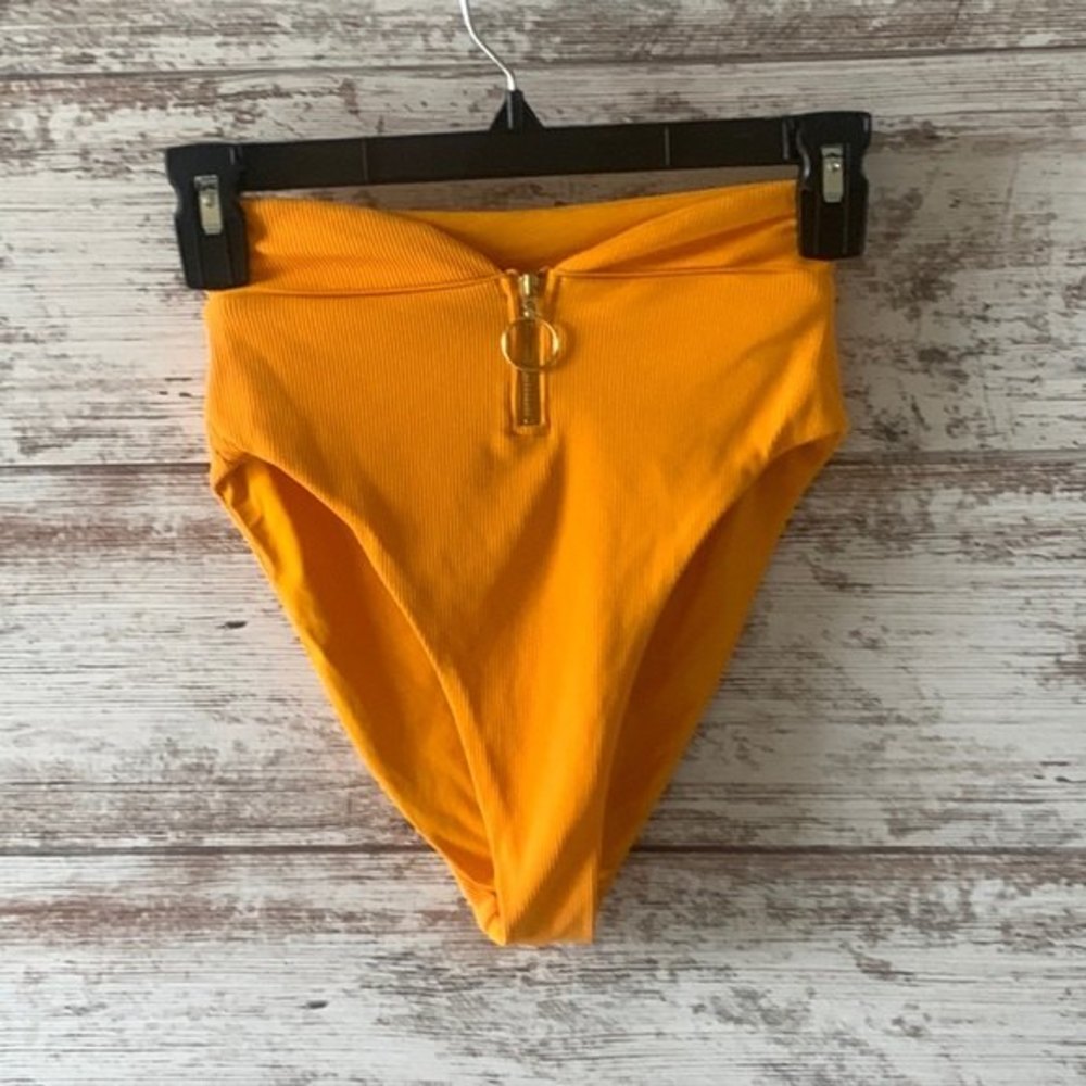 L*space Riding High yellow ribbed high waist bitsy cut swim bottoms size small